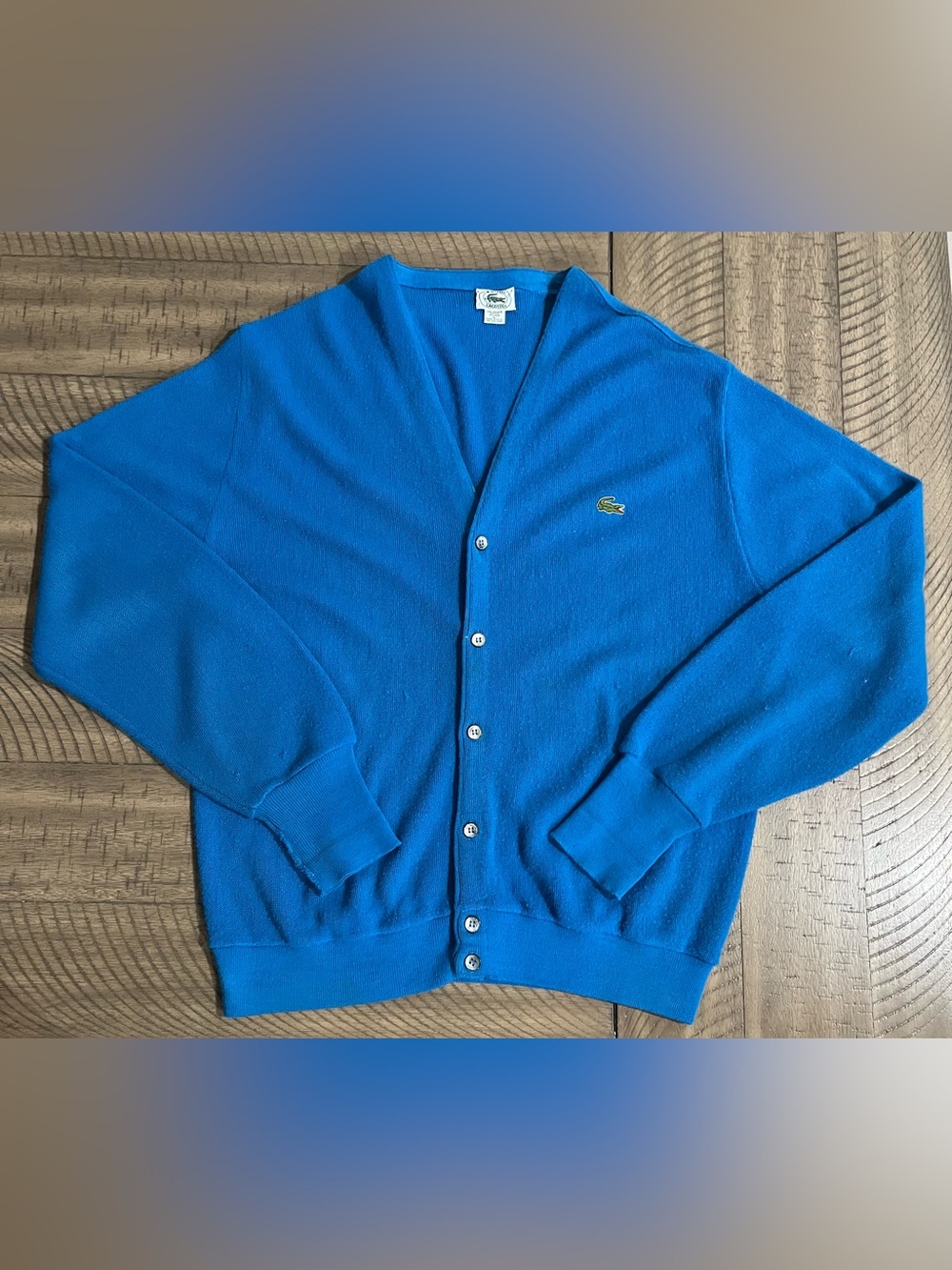 Vintage Lacoste IZOD Cardigan Mens L/XL Blue Orlon Acrylic Knit Sweater 70’s USA